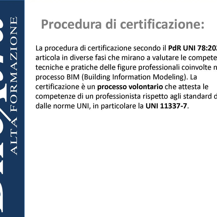 Documento sulle procedure di certificazione per esperti BIM con branding Dirextra.