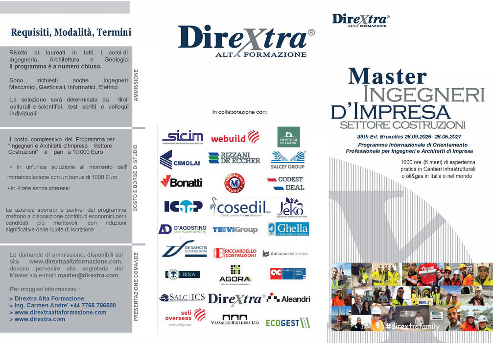 Copertina Brochure Programma per ingegneri 39th Edizione Bruxelles -Dirextra