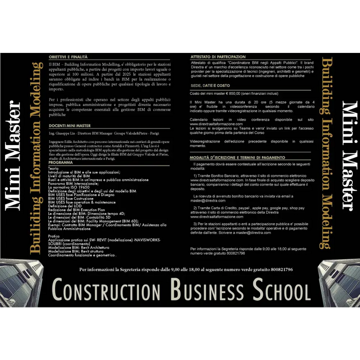 Volantino informativo corso BIM Coordinator e BIM Manager per certificazione BIM