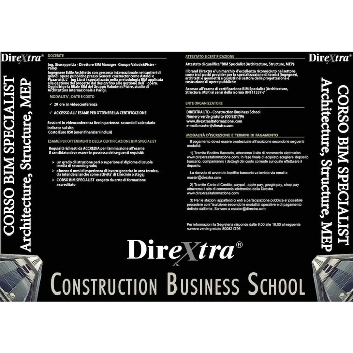 Volantino direzionale per Corso BIM Specialist - Certificazione BIM Specialist 29 Novembre