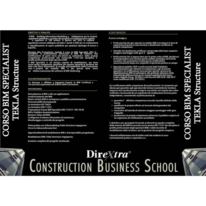 Brochure informativa per il Corso BIM Specialist Tekla Structure con certificazione
