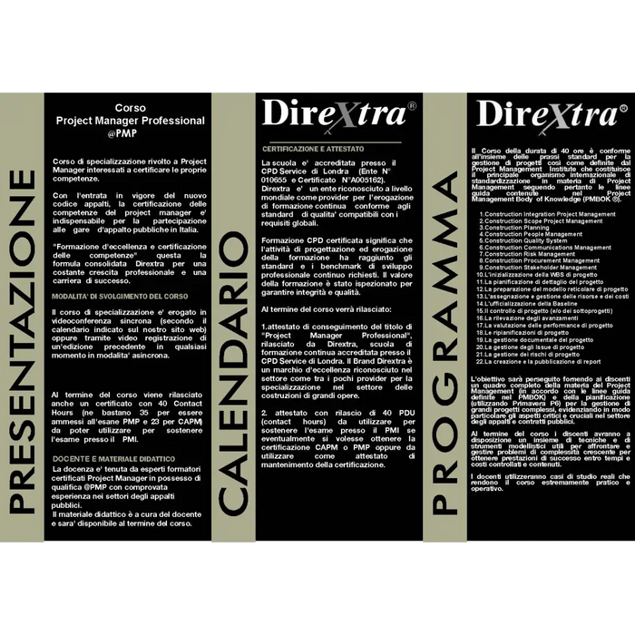 Brochure informative DireXtra sul Corso Certificazione Project Manager Professional