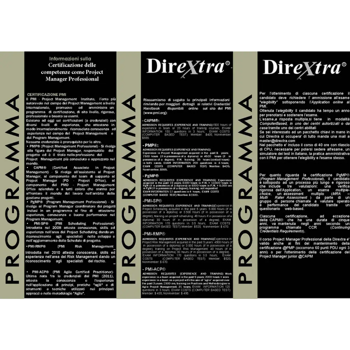 Packaging di DireXtra per Corso Certificazione Project Manager Professionale negli Appalti Pubblici