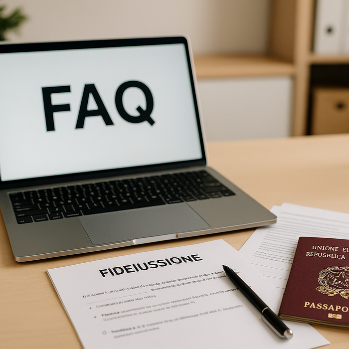 Desk con laptop e documenti per FAQ fideiussione Pass Laureati