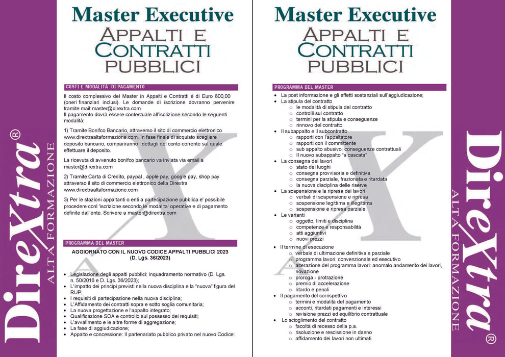 Master Executive in Appalti e Contratti Pubblici.Prossima Edizione 7 Giugno o Videoregistrazione asincrona