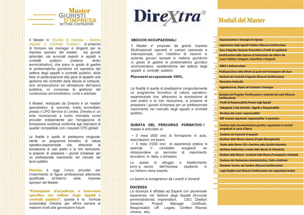 Master Giuristi d'impresa Settore Appalti Pubblici.Prossima Ed Bruxelles 26.09.2026