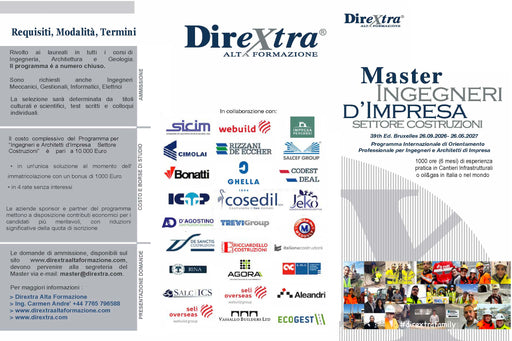 Copertina Brochure Commerciale Master Dirextra:Ingegneri di impresa settore costruzioni e oil&Gas