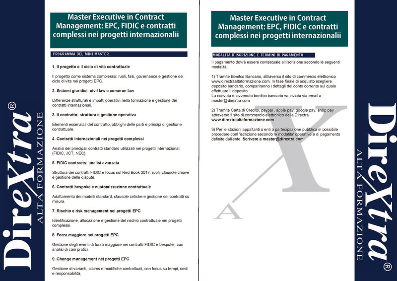 Master Executive in Contract Management e Gestione dei Contratti Complessi - EPC, FIDIC