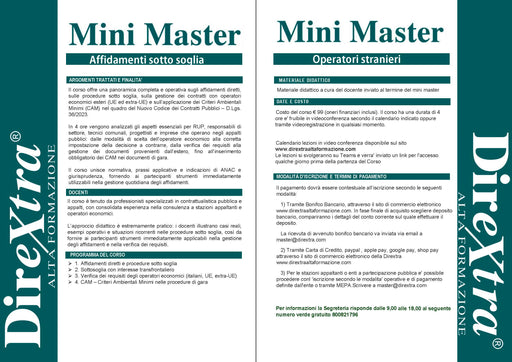 Corso su affidamenti diretti, procedure sottosoglia, operatori esteri e CAM nel nuovo Codice Appalti – Dirextra Alta Formazione