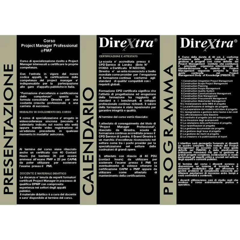 Brochure informative DireXtra sul Corso Certificazione Project Manager Professional