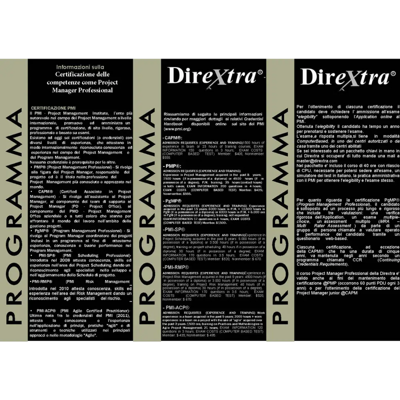 Packaging di DireXtra per Corso Certificazione Project Manager Professionale negli Appalti Pubblici