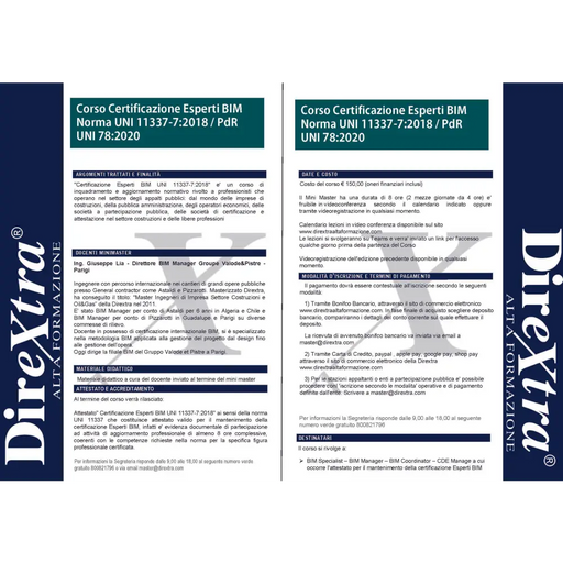 Corso Mantenimento Certificazione Esperti Bim Norma Uni 11337-7:2018 / Pdr 78:2020 (8 Ore).