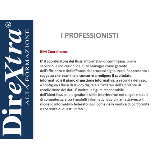 Descrizione del ruolo del BIM Coordinator in italiano e inglese per certificazione BIM