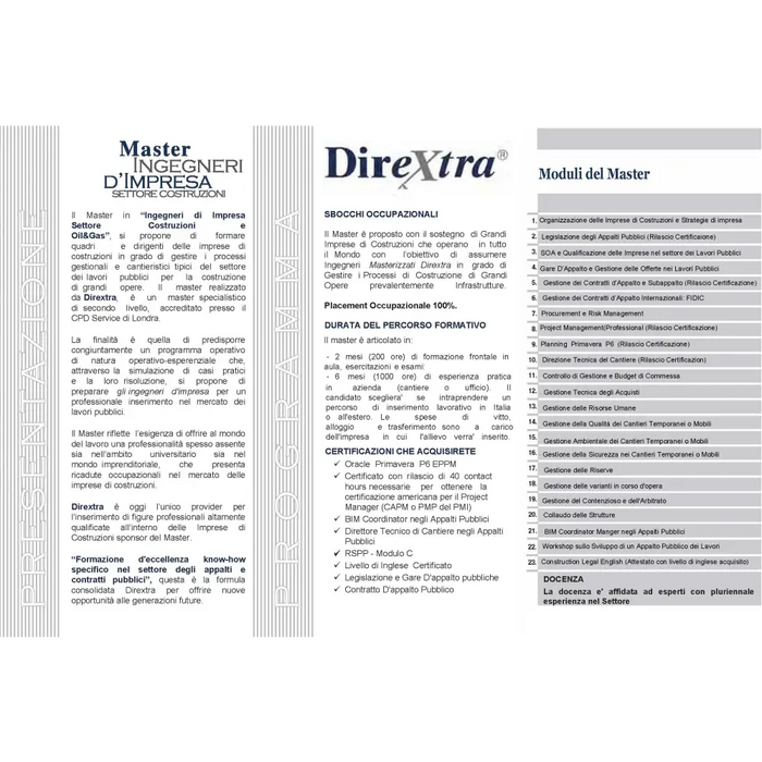 Documento Master Ingegneri di Impresa Settore Costruzioni e certificazioni collegate